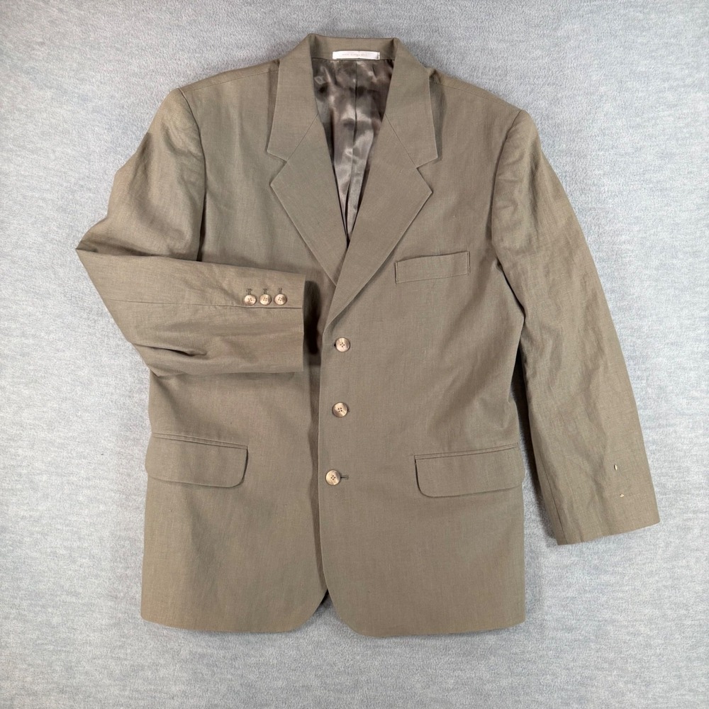 Perry Ellis Linen Blend Blazer Mens M Olive green 3-Button Sport Coat Jacket 42R